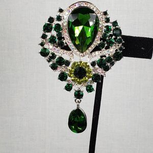 Wedding Bridal Big AB Crystal Green Rhinestone Bouquet Brooch
